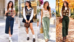 18 Crochet Granny Square Sweater Vest Outfit Ideas