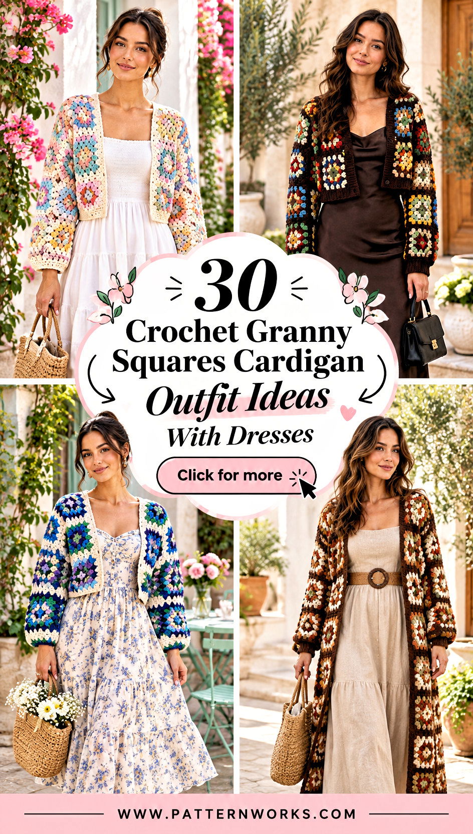 30 Crochet Granny Squares Cardigan Outfit Ideas With Dresses - 30 Crochet Granny Squares Cardigan Outfit Ideas With Dresses