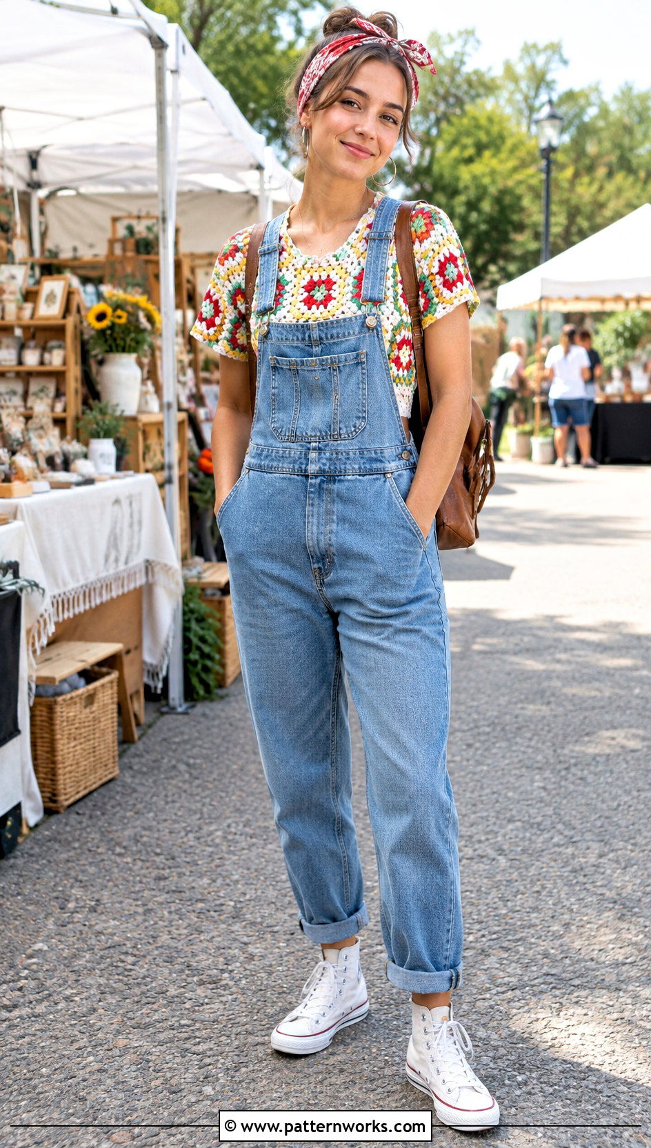 Crochet Granny Top With Denim Overalls - 24 crochet granny top outfit ideas