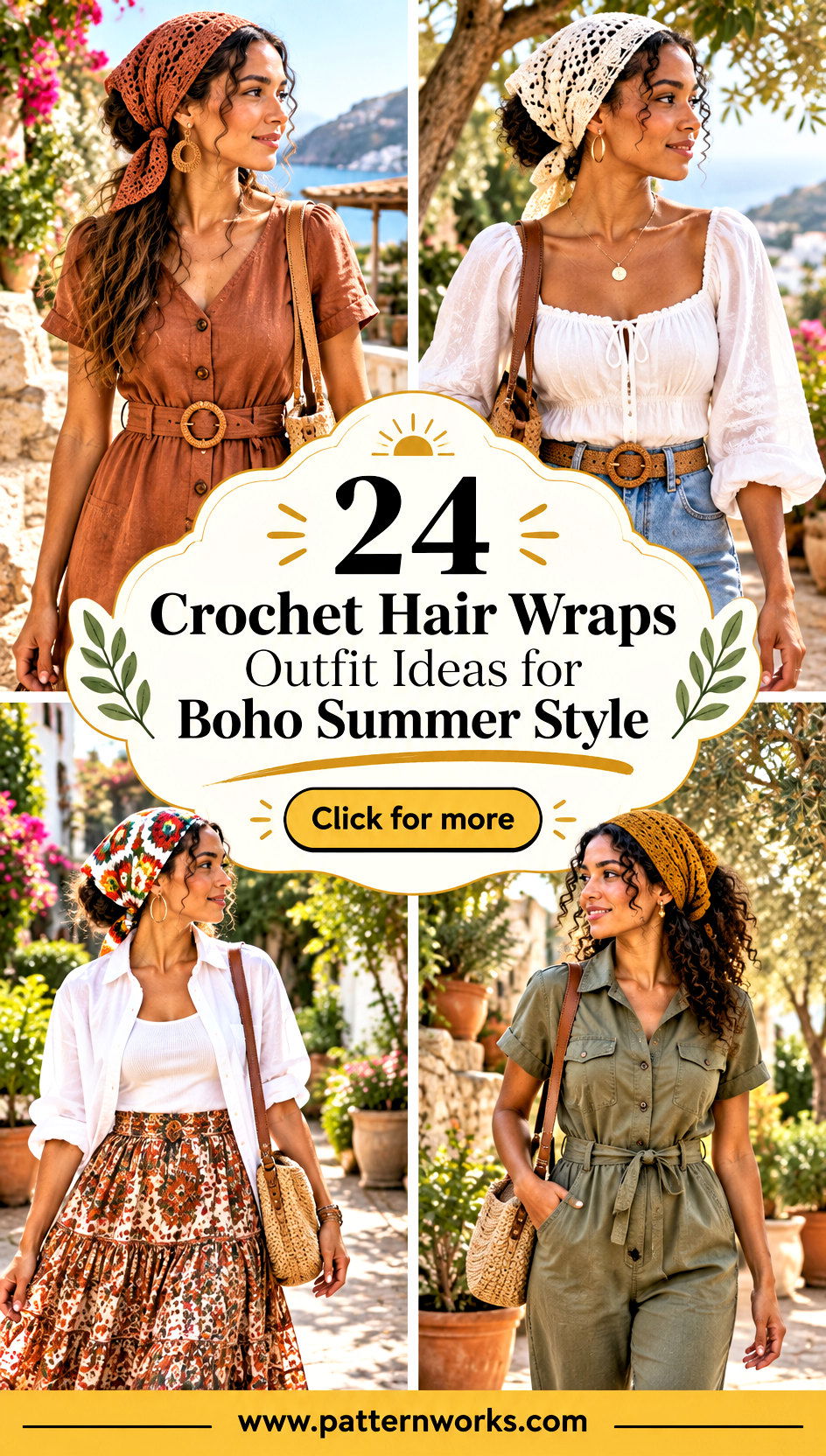 24 Crochet Hair Wraps Outfit Ideas for Boho Summer Style - 24 Crochet Hair Wraps Outfit Ideas for Boho Summer Style