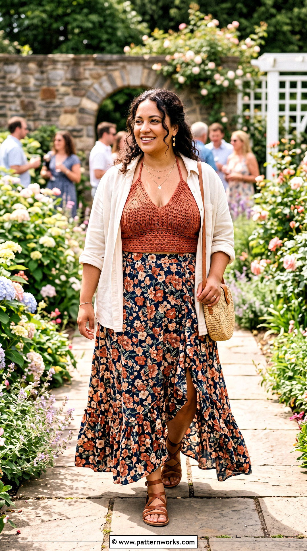 Crochet Halter Top With Printed Maxi Skirt - 24 plus size crochet halter top outfit ideas