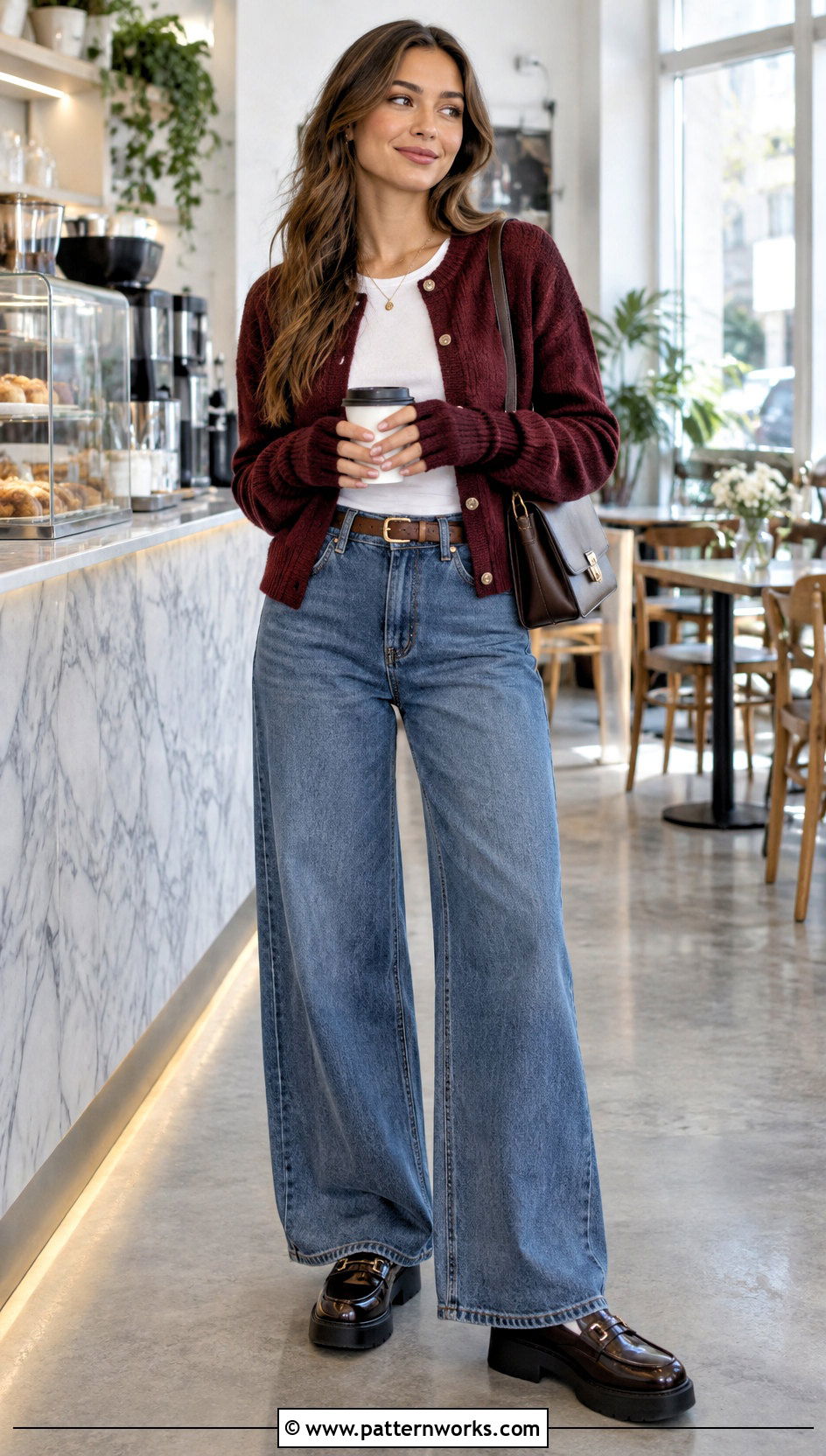 Crochet Hand Warmers With Cardigan And Wide Leg Jeans - 30 easy crochet hand warmers outfit ideas