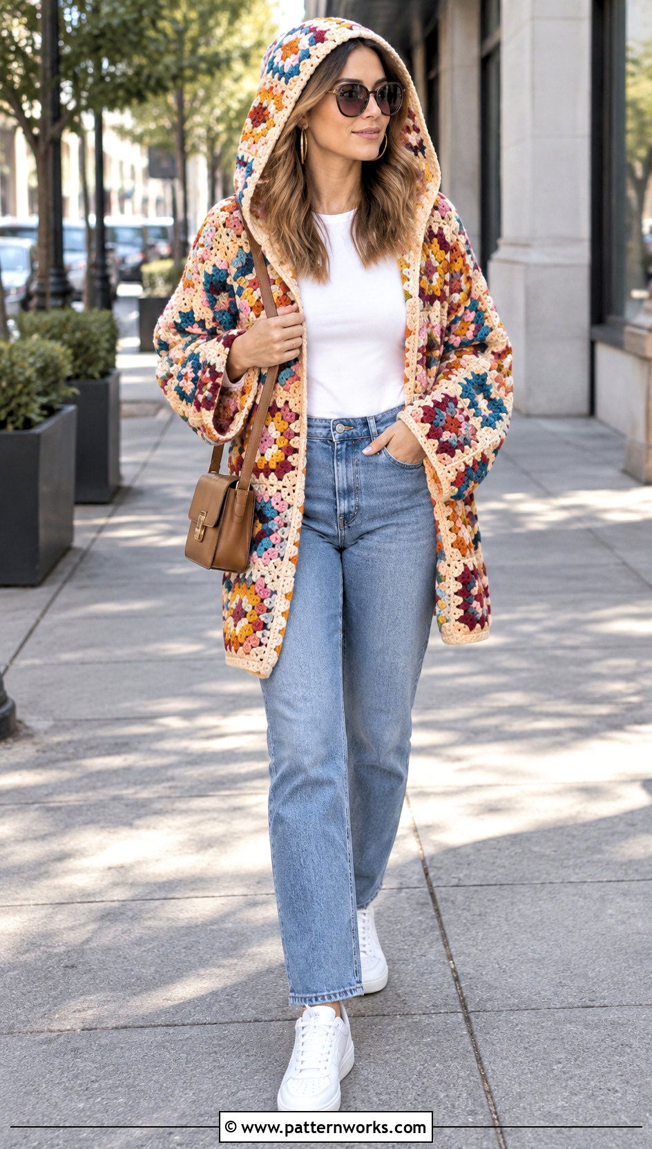 Crochet Hexagon Cardigan With Hood And Straight Leg Jeans - 24 Crochet Hexagon Cardigan With Hood outfit ideas