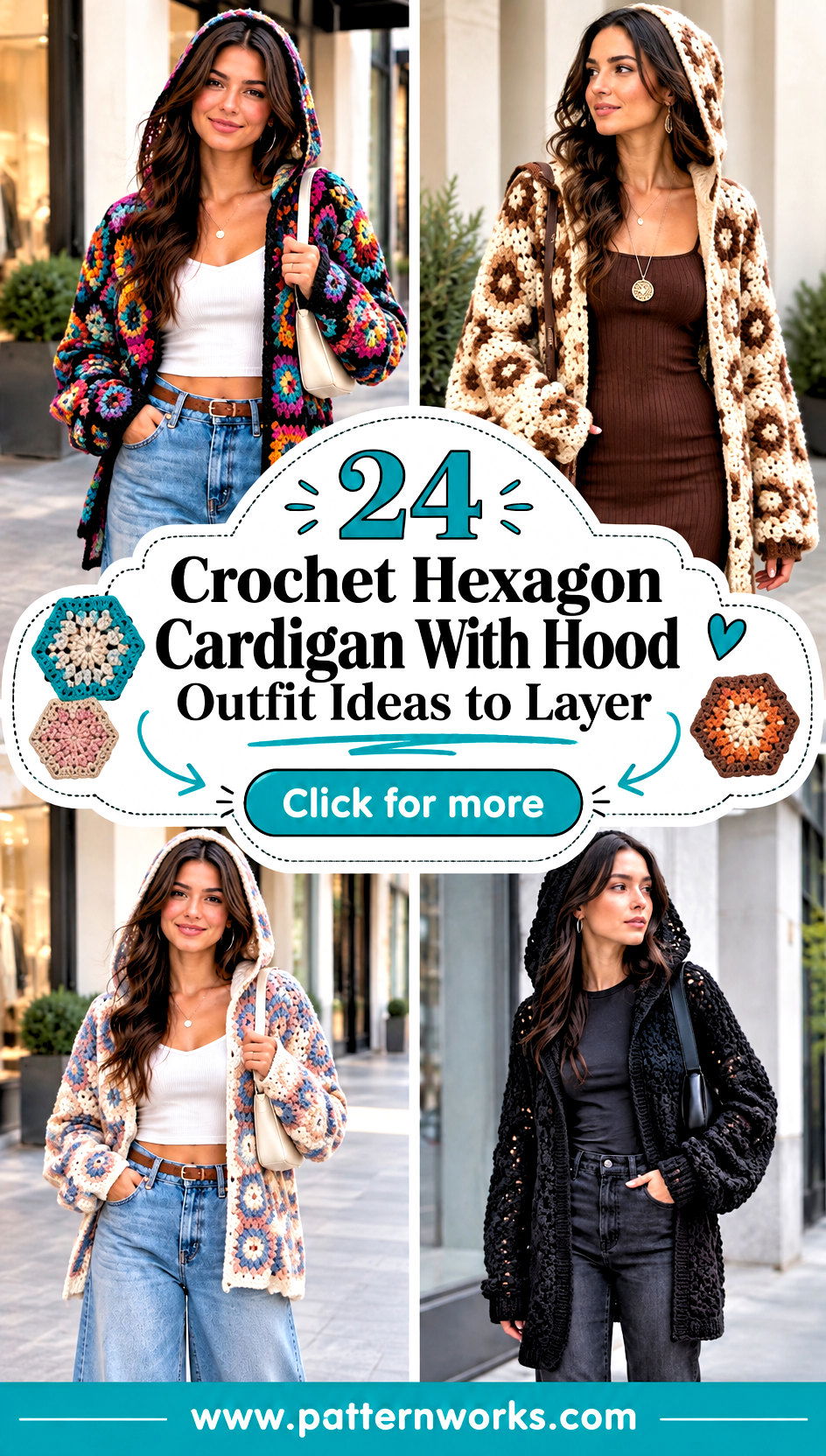 24 Crochet Hexagon Cardigan With Hood Outfit Ideas to Layer - 24 Crochet Hexagon Cardigan With Hood Outfit Ideas to Layer