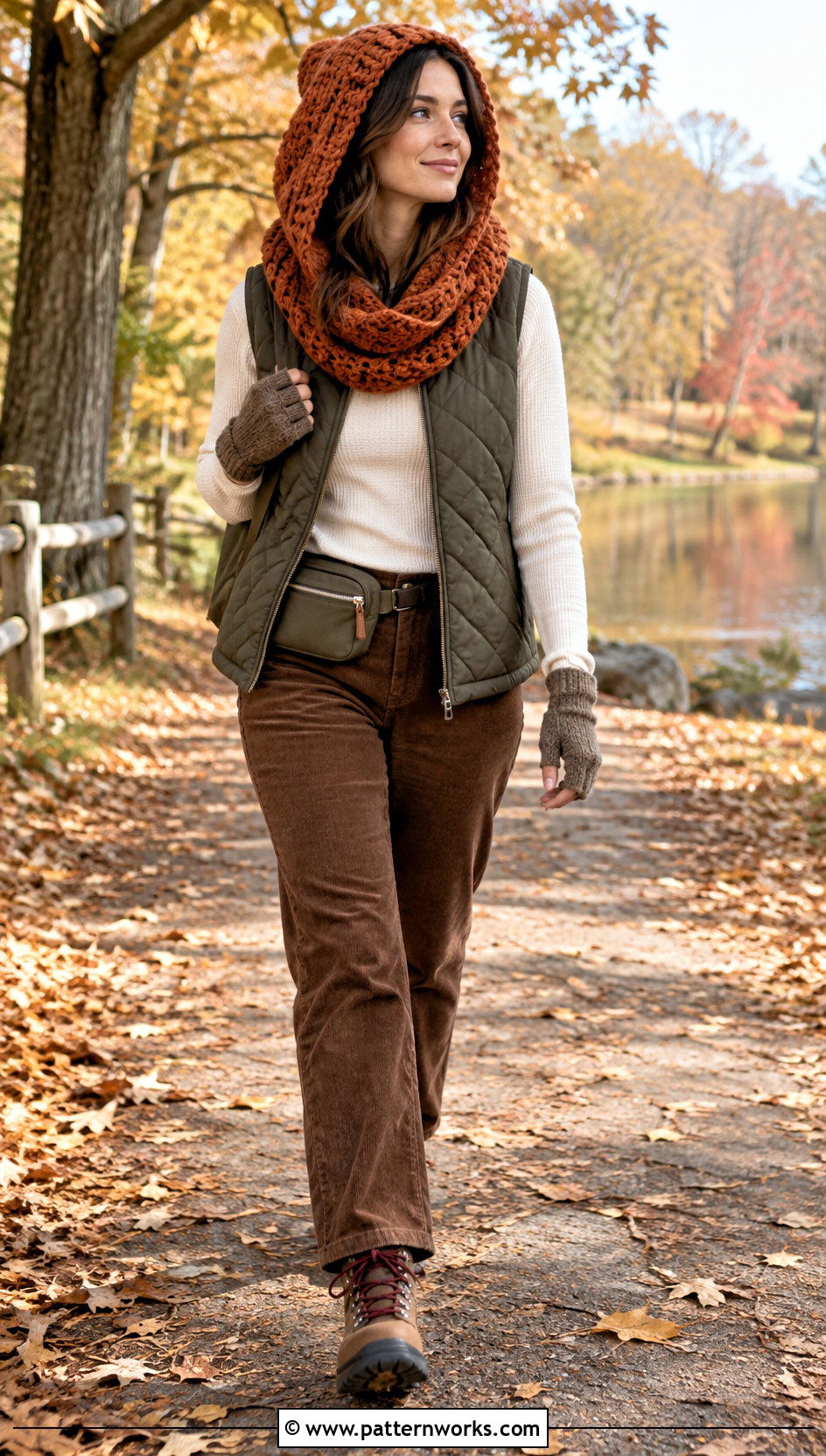 Crochet Hooded Infinity Scarf With Quilted Vest - 18 crochet infinity scarf with hood outfit ideas