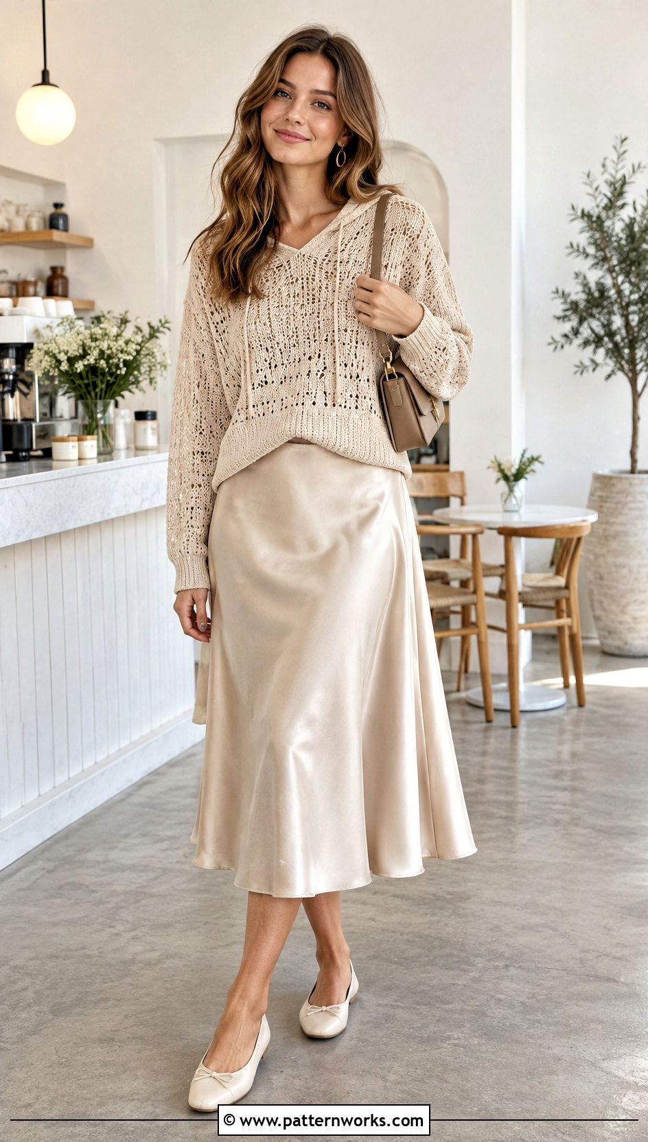Crochet Hoodie Outfit With A Satin Midi Skirt - 24 Easy Crochet Hoodie outfit ideas