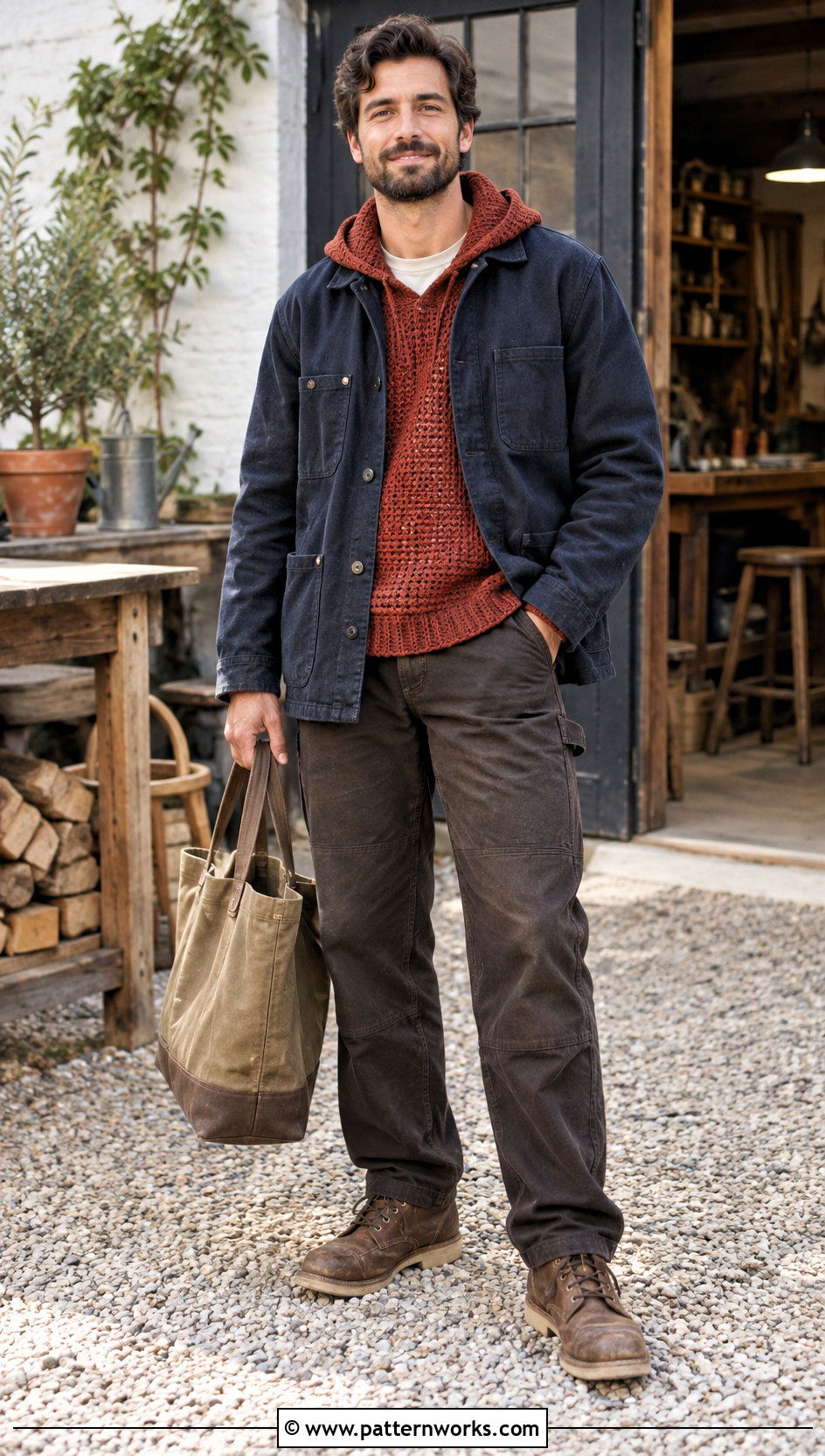Crochet Hoodie With Chore Coat - 30 crochet hoodie for men outfit ideas