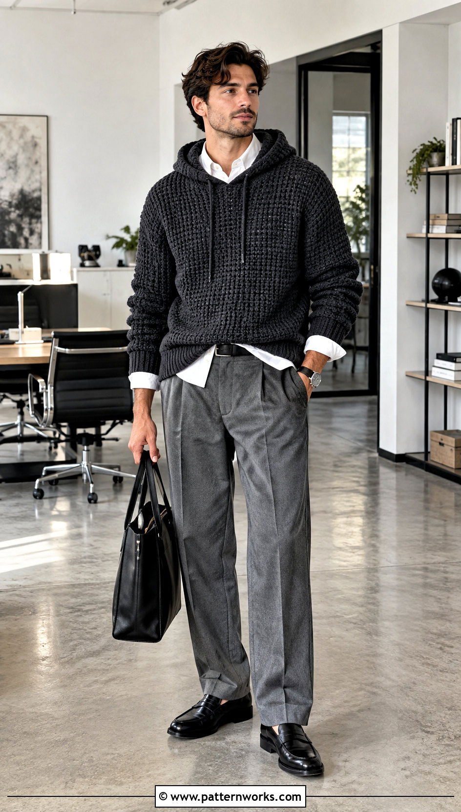 Crochet Hoodie With Oxford Shirt And Trousers - 24 crochet mens hoodie outfit ideas