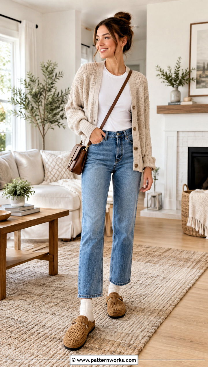 Crochet Knit Clog Slippers With Straight Leg Jeans - 18 crochet-knit clog slippers outfit ideas