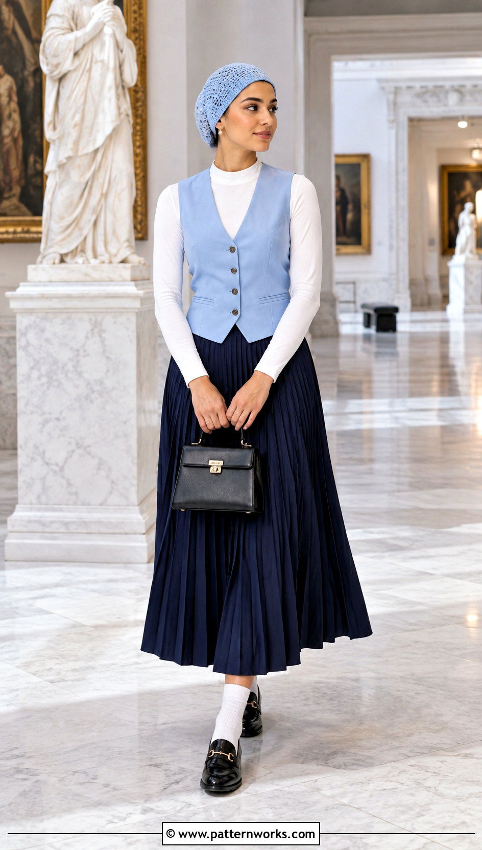 Crochet Kufi Hat With Tailored Vest And Midi Skirt - 30 crochet kufi hat outfit ideas