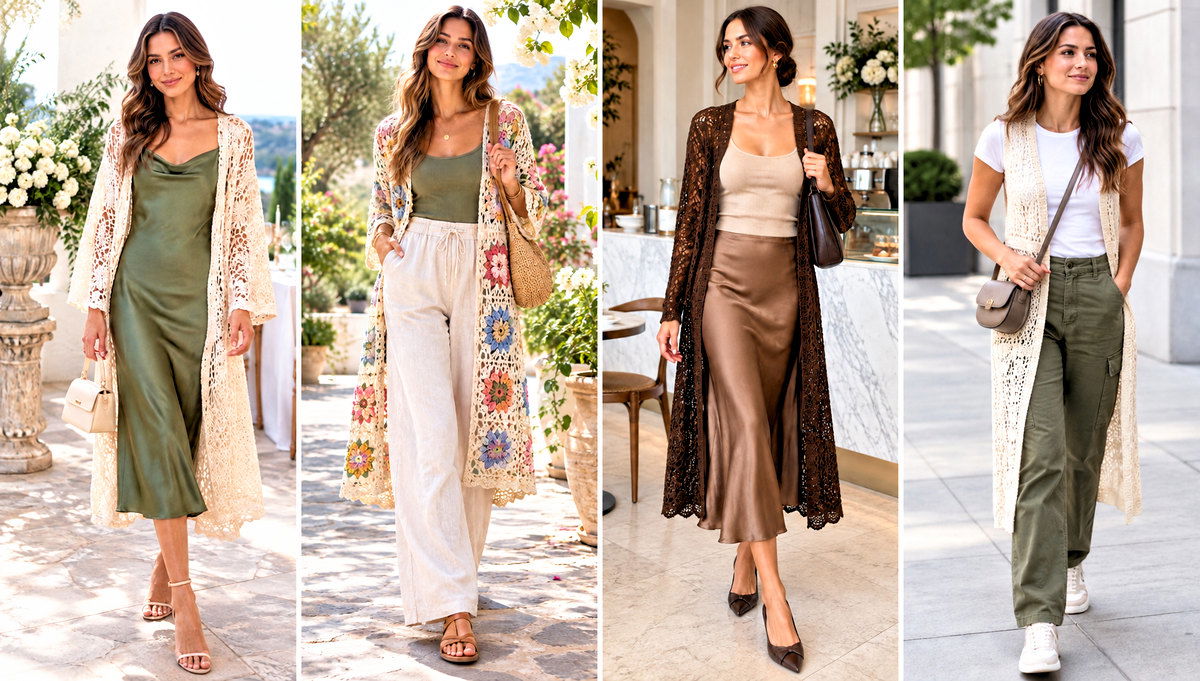 18 Crochet Long Lacy Cardigan Outfit Ideas for Airy Layers