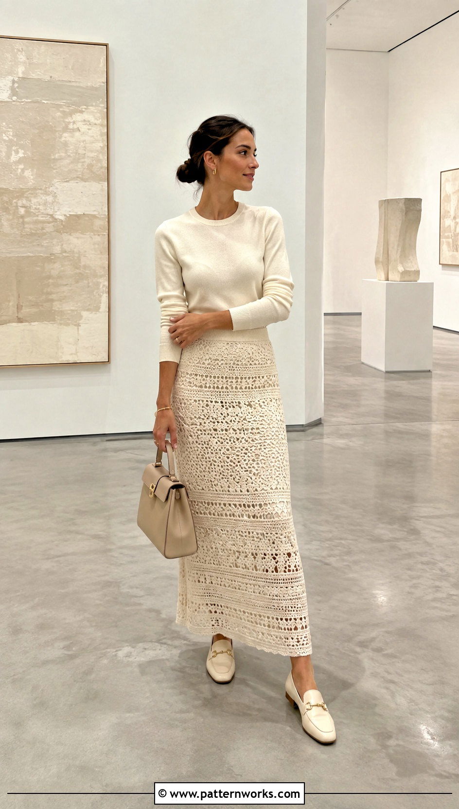 Crochet Long Skirt With Monochrome Knit Top - 30 crochet long skirt outfit ideas