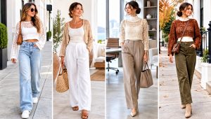24 Crochet Long Sleeve Half Top Outfit Ideas with Jeans