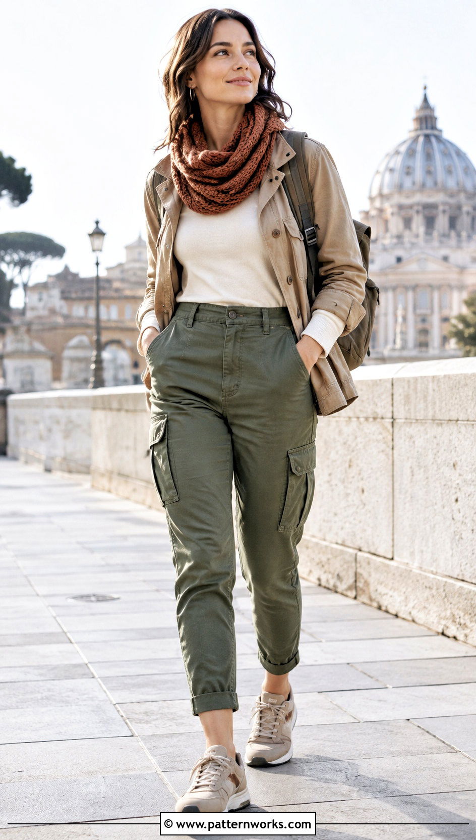 Crochet Loop Scarf With Utility Jacket And Cargo Pants - 18 Crochet Loop Scarf outfit ideas