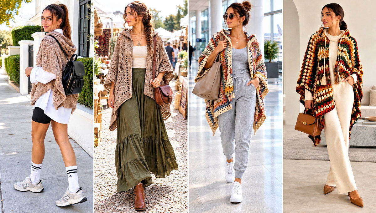 18 Crochet Lori Poncho Outfit Ideas for Casual Coffee Dates