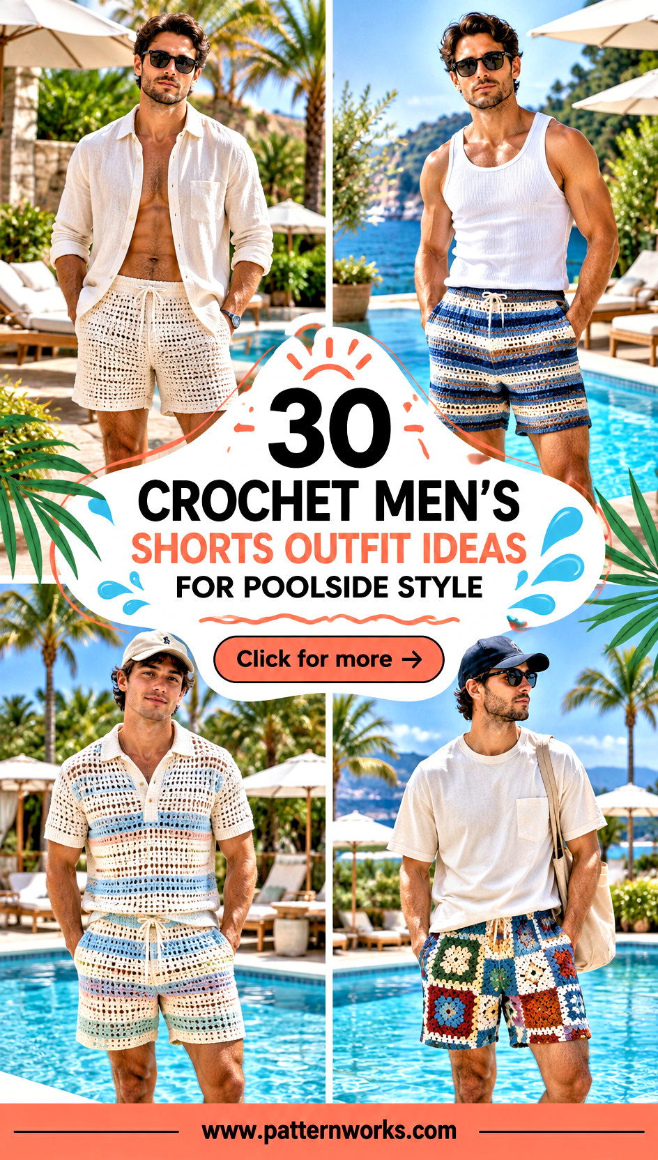 30 Crochet Mens Shorts Outfit Ideas for Poolside Style - 30 Crochet Men's Shorts Outfit Ideas for Poolside Style