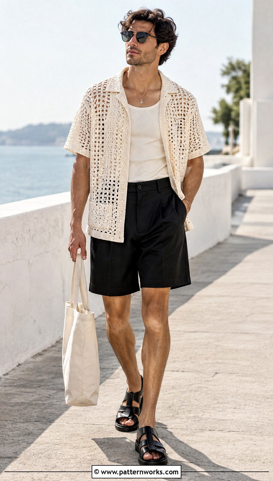 Crochet Mesh Shirt With Tank And Bermuda Shorts - 24 Crochet Men Clothing and outfit ideas