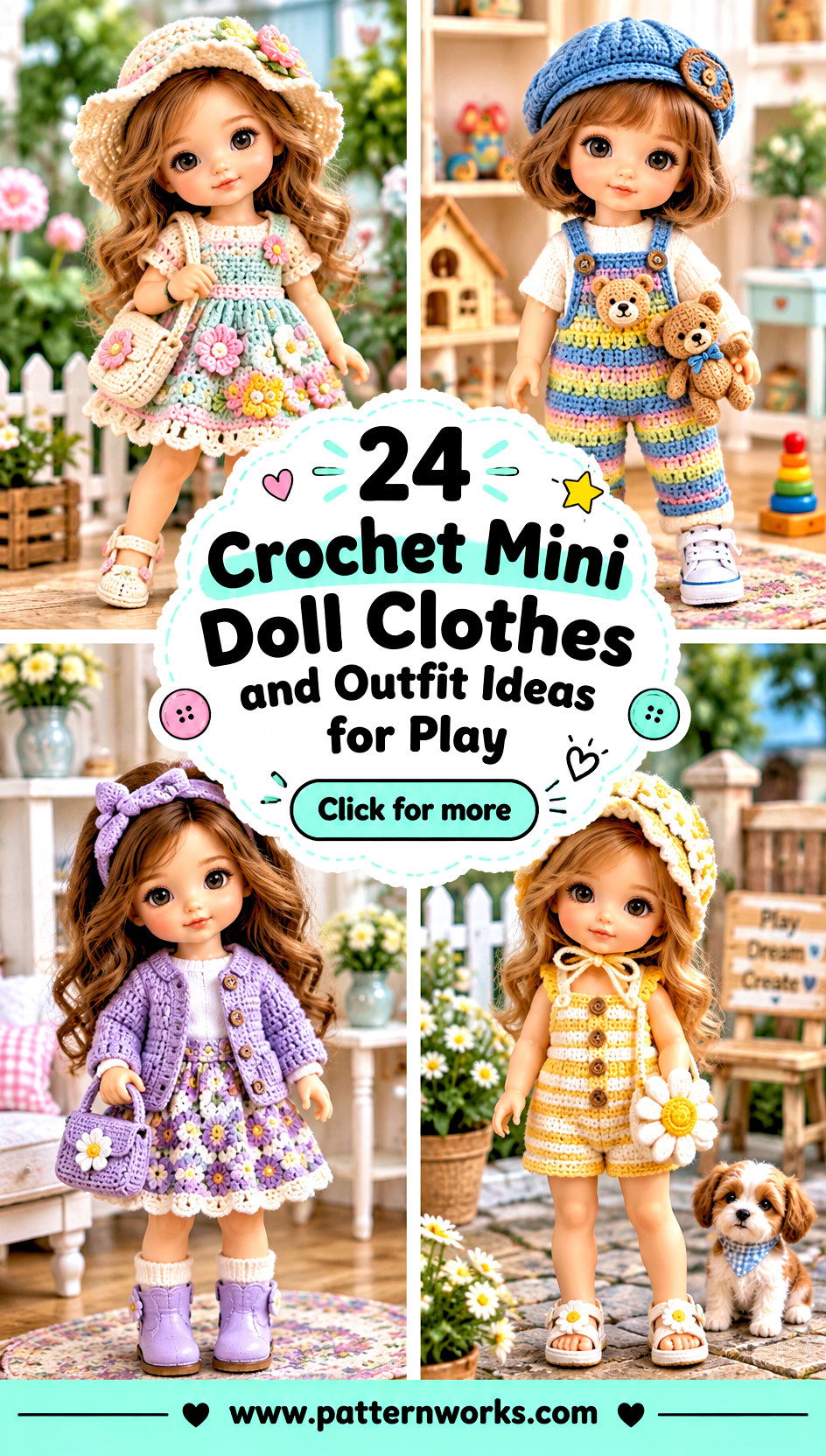 24 Crochet Mini Doll Clothes and Outfit Ideas for Play - 24 Crochet Mini Doll Clothes and Outfit Ideas for Play