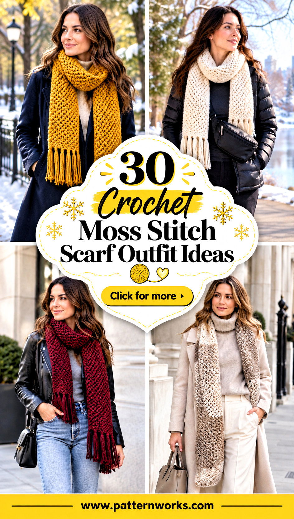 30 Crochet Moss Stitch Scarf Outfit Ideas for Cold Days - 30 Crochet Moss Stitch Scarf Outfit Ideas for Cold Days