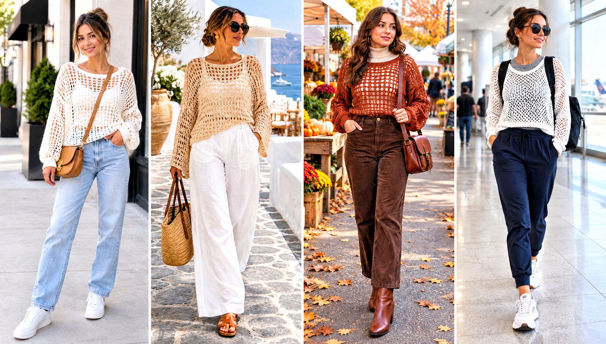 30 Crochet Net Sweater Outfit Ideas for Breezy Layering