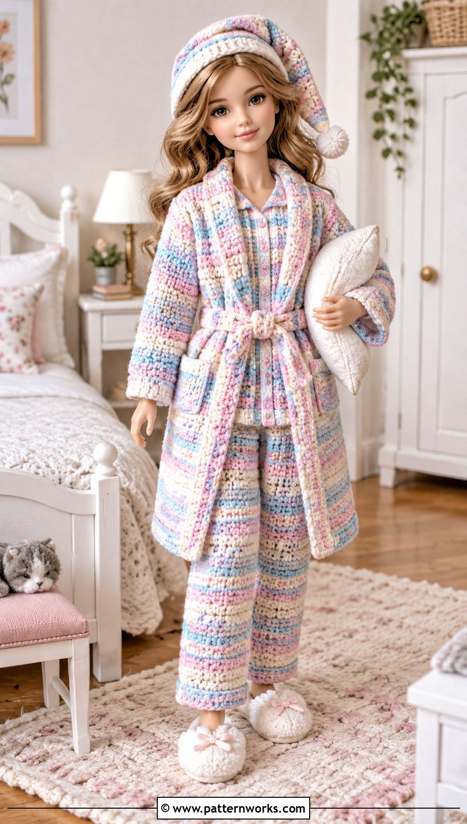 Crochet Pajama Set With Robe And Slippers - 18 Crochet 5 Inch Doll Clothes and outfit ideas
