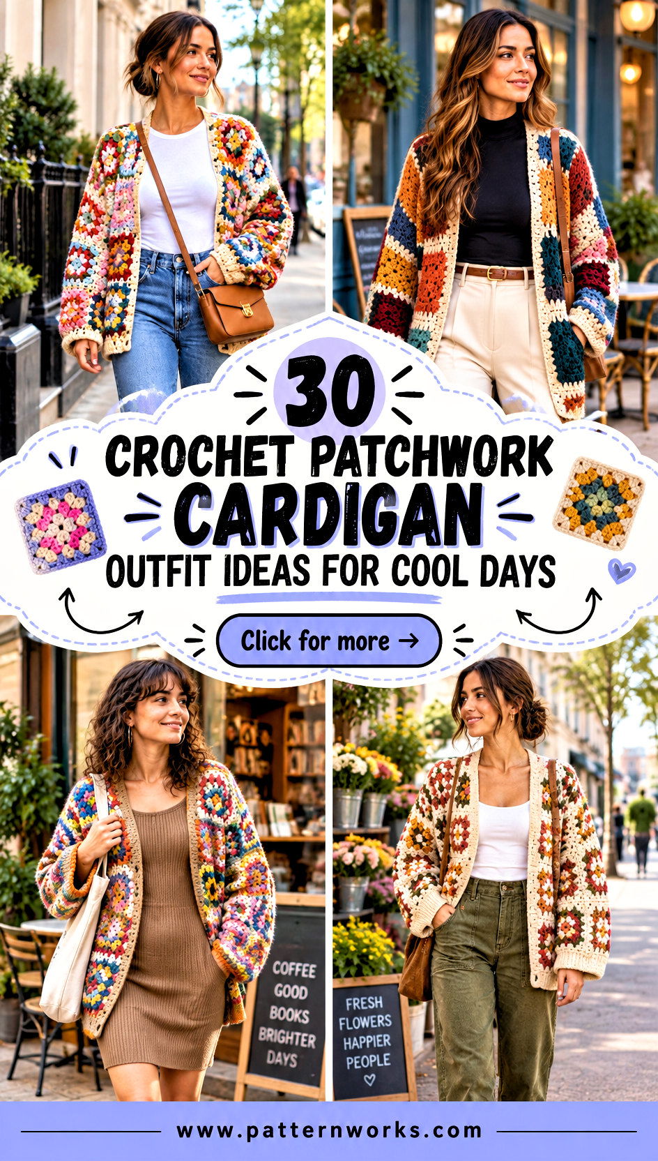 30 Crochet Patchwork Cardigan Outfit Ideas for Cool Days - 30 Crochet Patchwork Cardigan Outfit Ideas for Cool Days