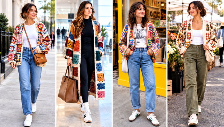 30 Crochet Patchwork Cardigan Outfit Ideas for Cool Days