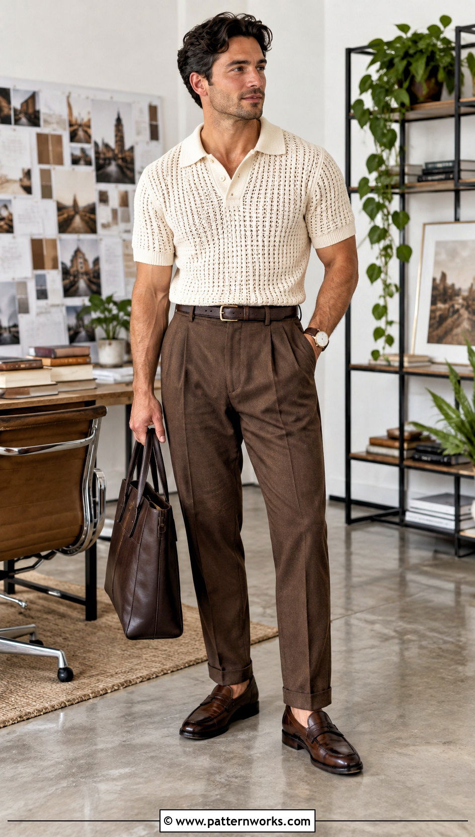 Crochet Polo Shirt With Tailored Trousers - 30 aesthetic crochet clothes and outfit ideas