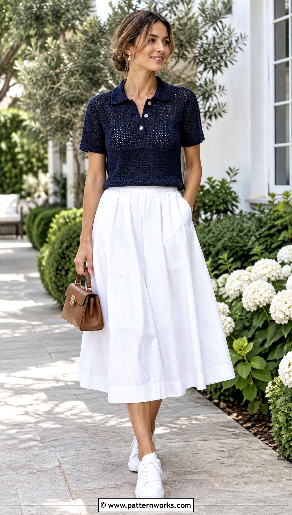 Crochet Polo Top With A Poplin Midi Skirt - 24 crochet clothing for beginners outfit ideas