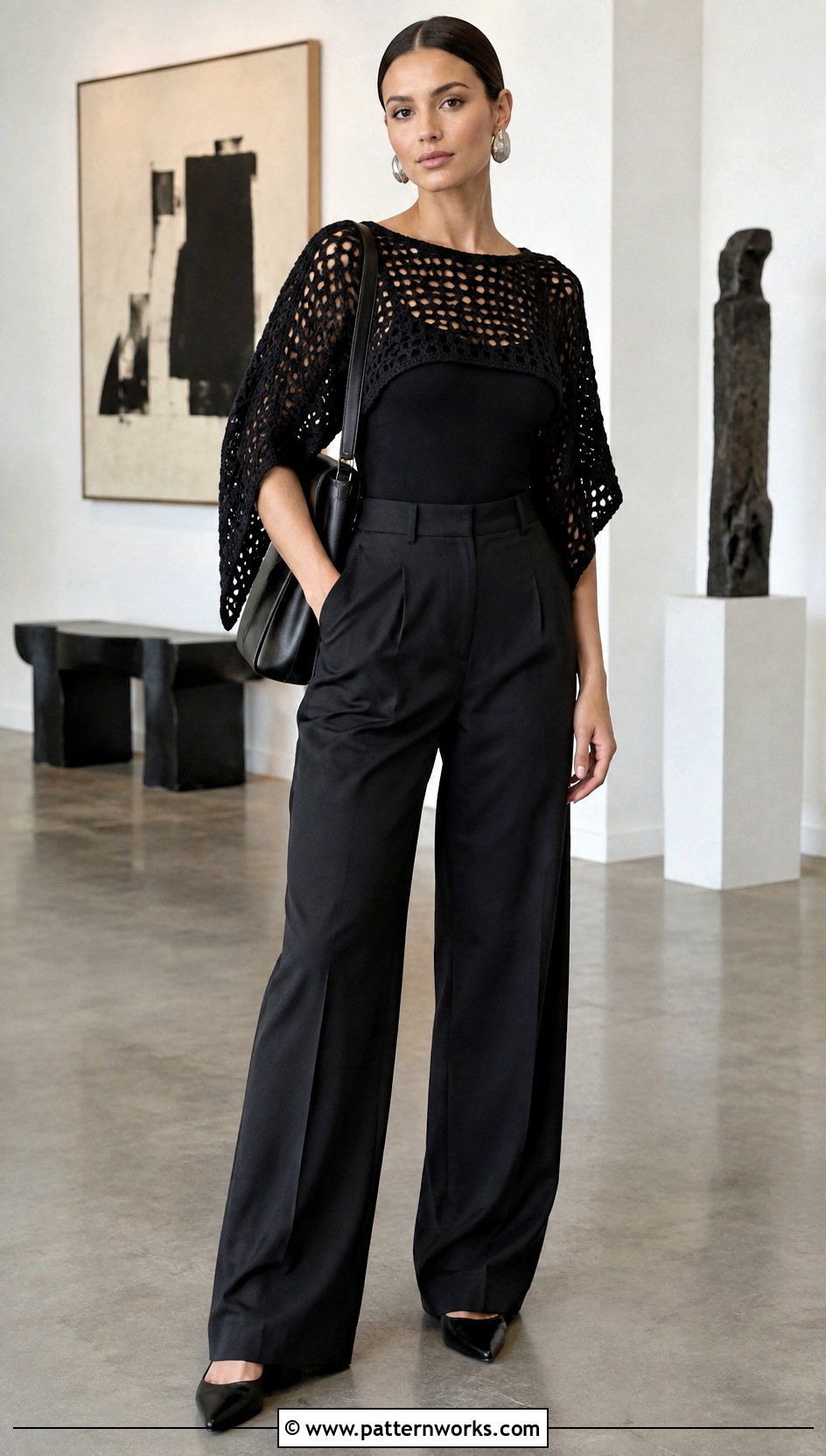 Crochet Poncho Outfit With Wide Leg Trousers - 18 Modern Crochet Poncho outfit ideas