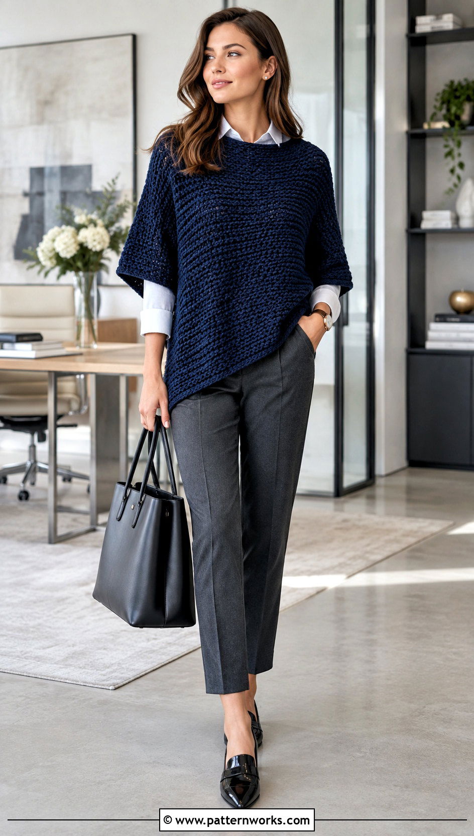 Crochet Poncho With Sleeves And Work Trousers - 30 crochet poncho with sleeves outfit ideas