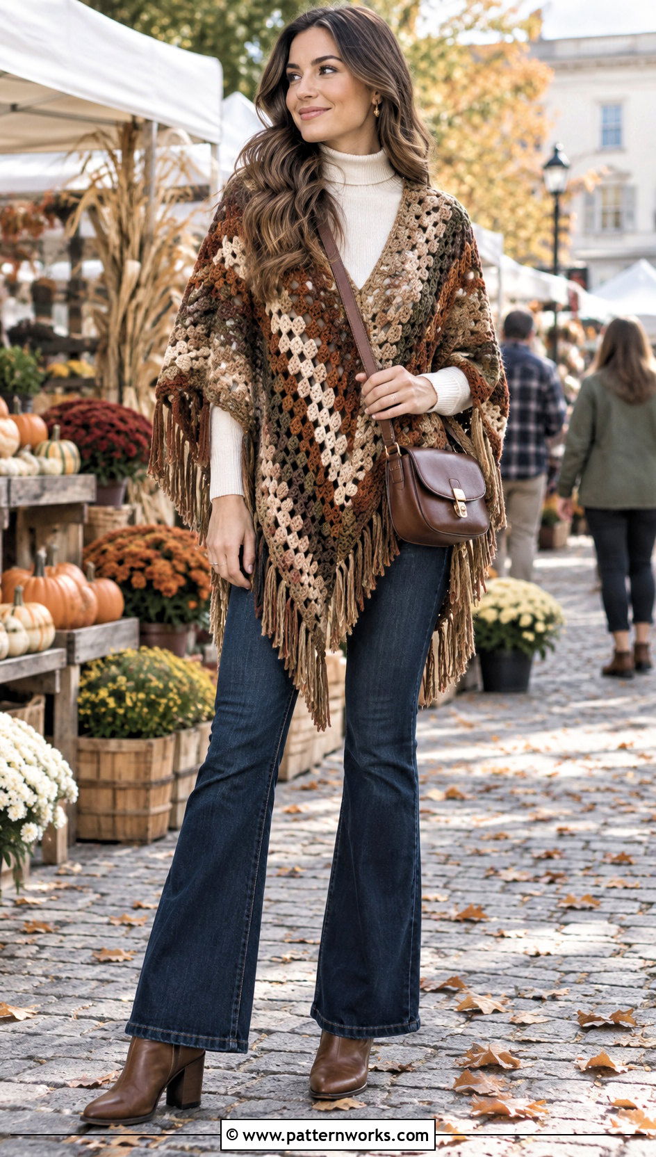 Crochet Poncho With Turtleneck And Flared Jeans - 30 crochet designs clothing and outfit ideas