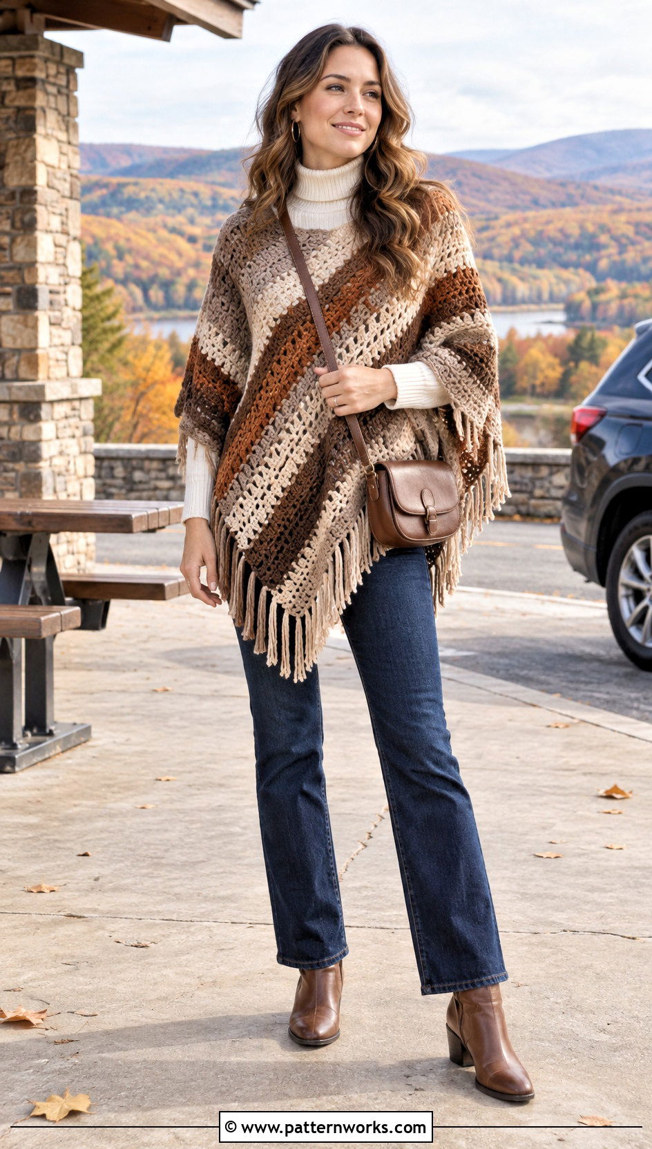 Crochet Poncho With Turtleneck And Jeans - 30 cute crochet clothing and outfit ideas