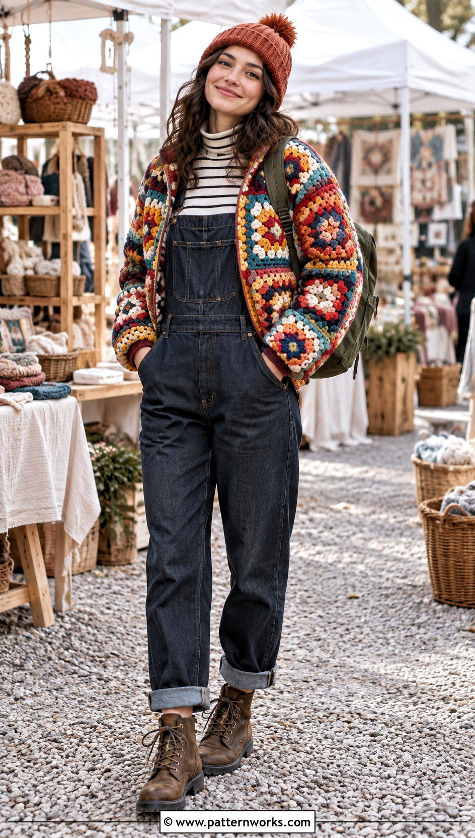 Crochet Puffer Jacket With Overalls - 30 crochet puffer jacket outfit ideas