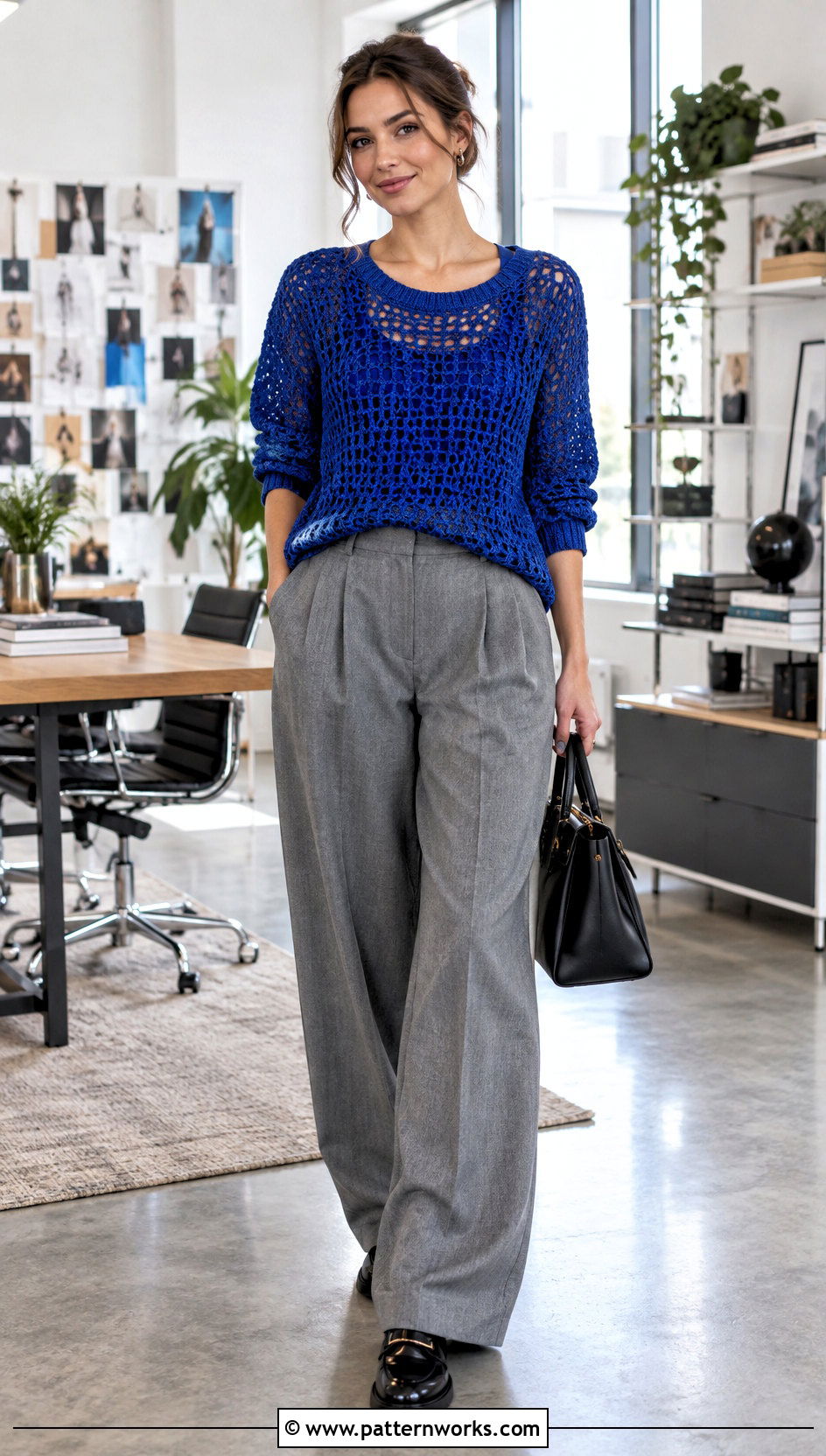 Crochet Pullover With Pleated Trousers - 30 crochet clothes for women outfit ideas