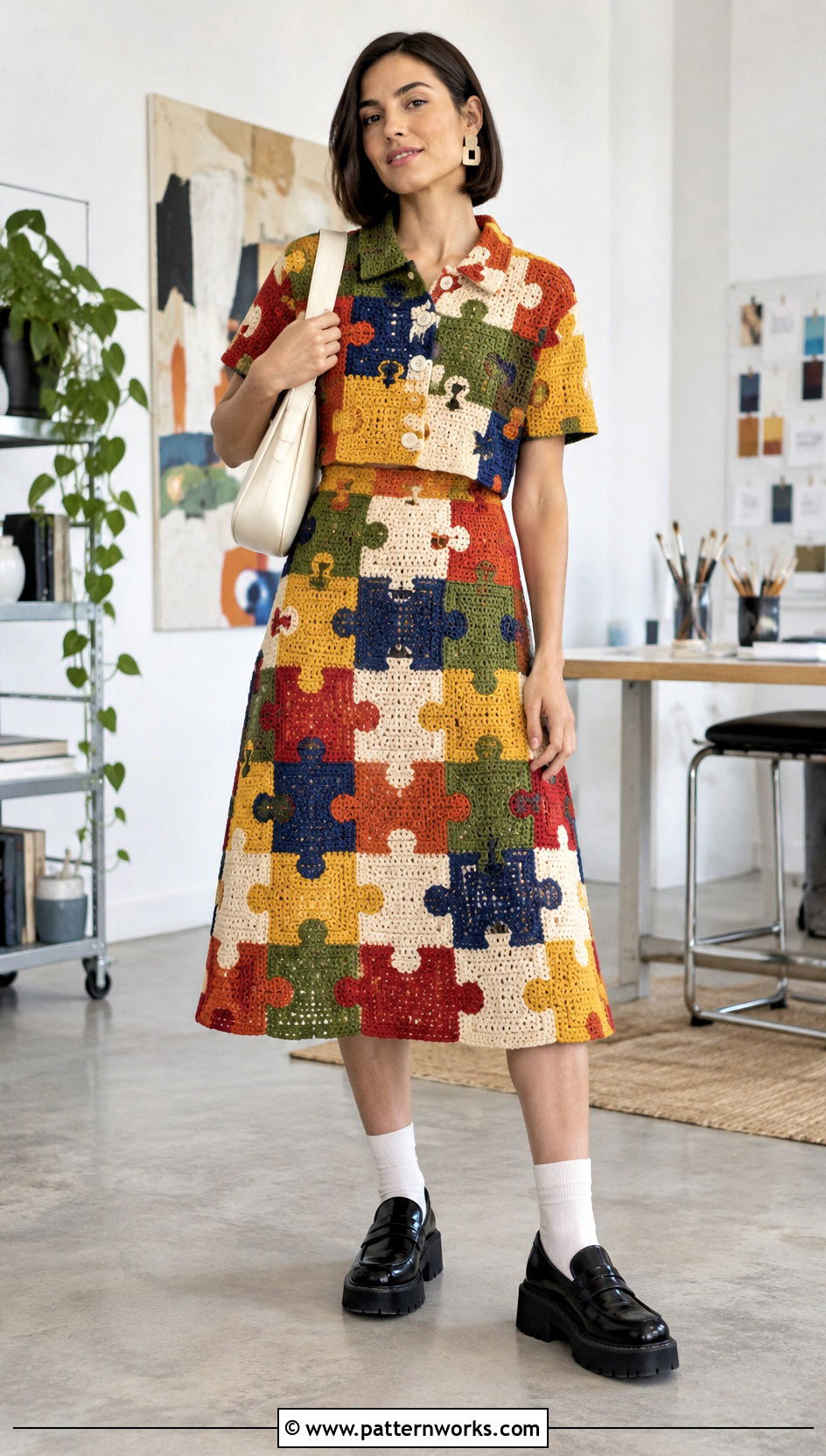 Crochet Puzzle Piece Set With Platform Loafers - 24 weird crochet clothes and outfit ideas