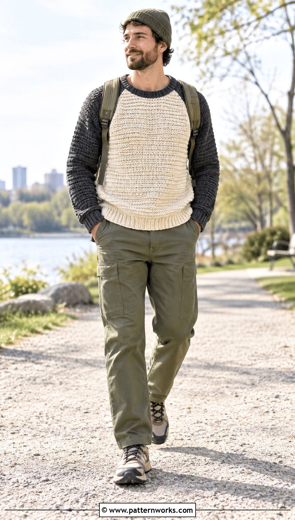 Crochet Raglan Sweater With Utility Pants - 30 mens crochet sweater outfit ideas