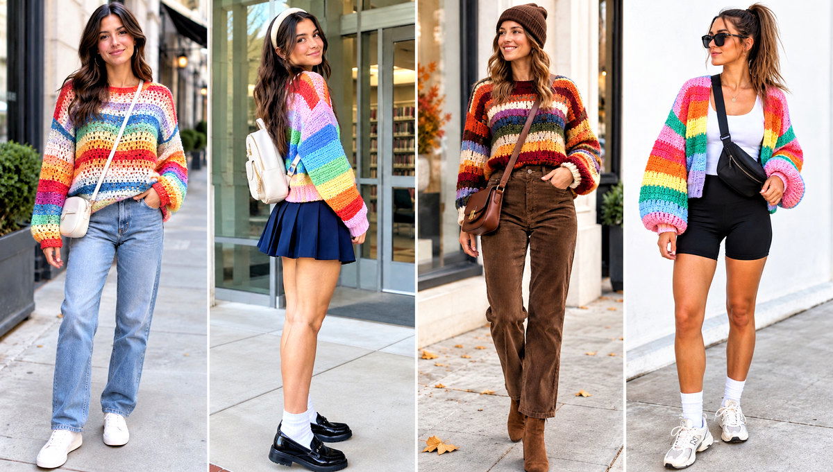 18 Crochet Rainbow Sweater Outfit Ideas for Playful Looks