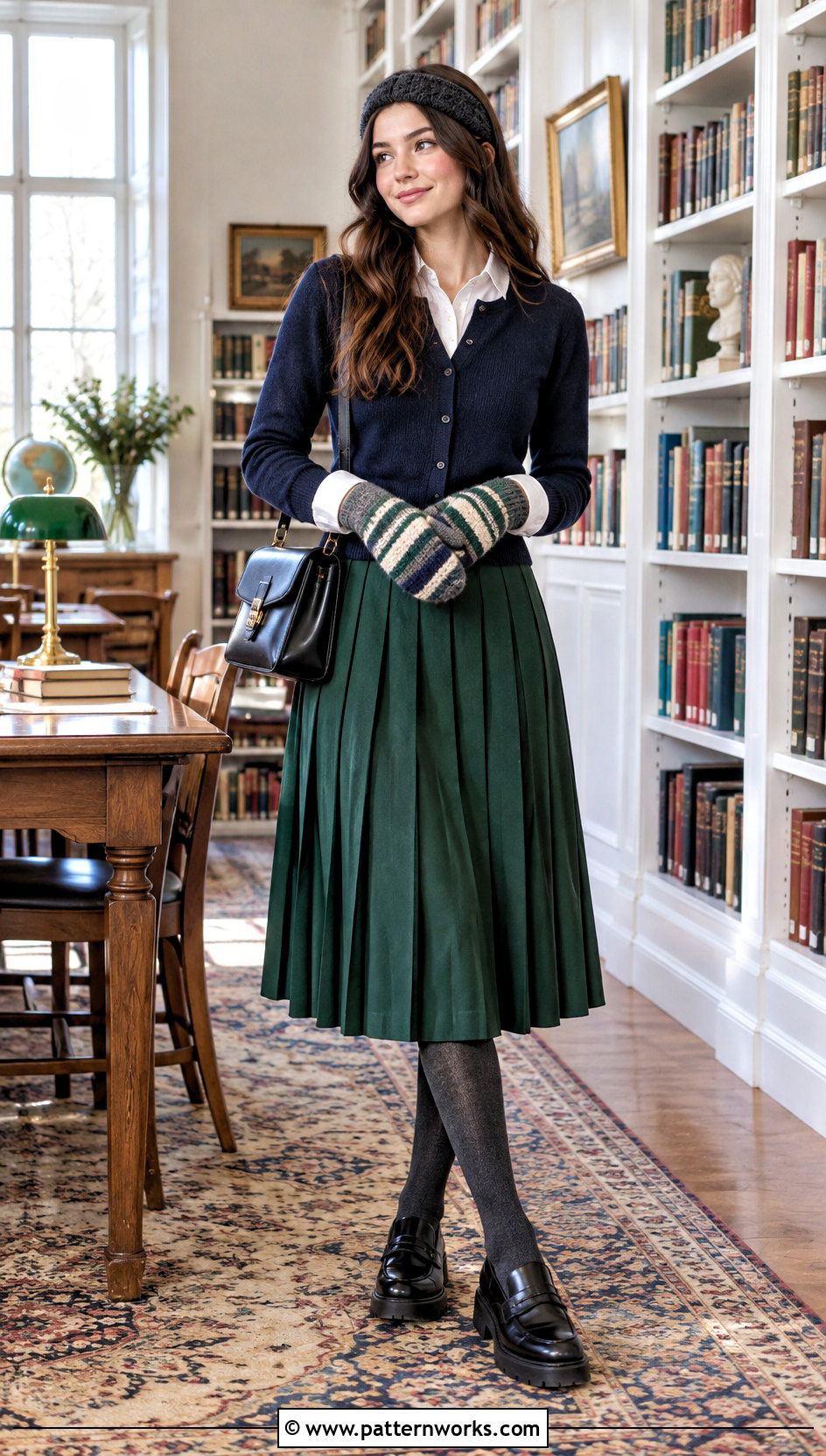 Crochet Ribbed Mittens With Cardigan And Pleated Skirt - 18 Crochet Ribbed Mittens outfit ideas