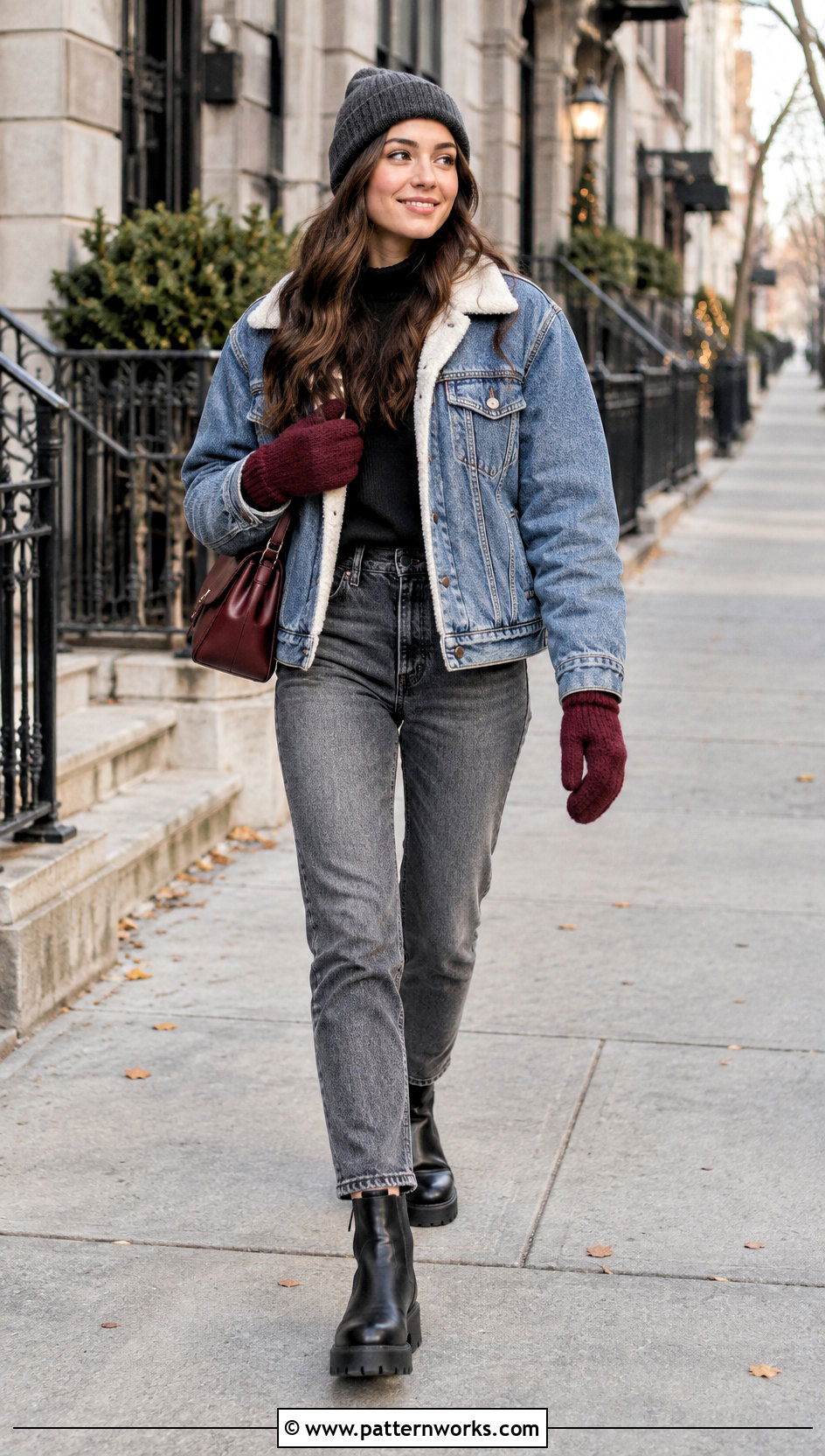 Crochet Ribbed Mittens With Denim Jacket - 18 Crochet Ribbed Mittens outfit ideas