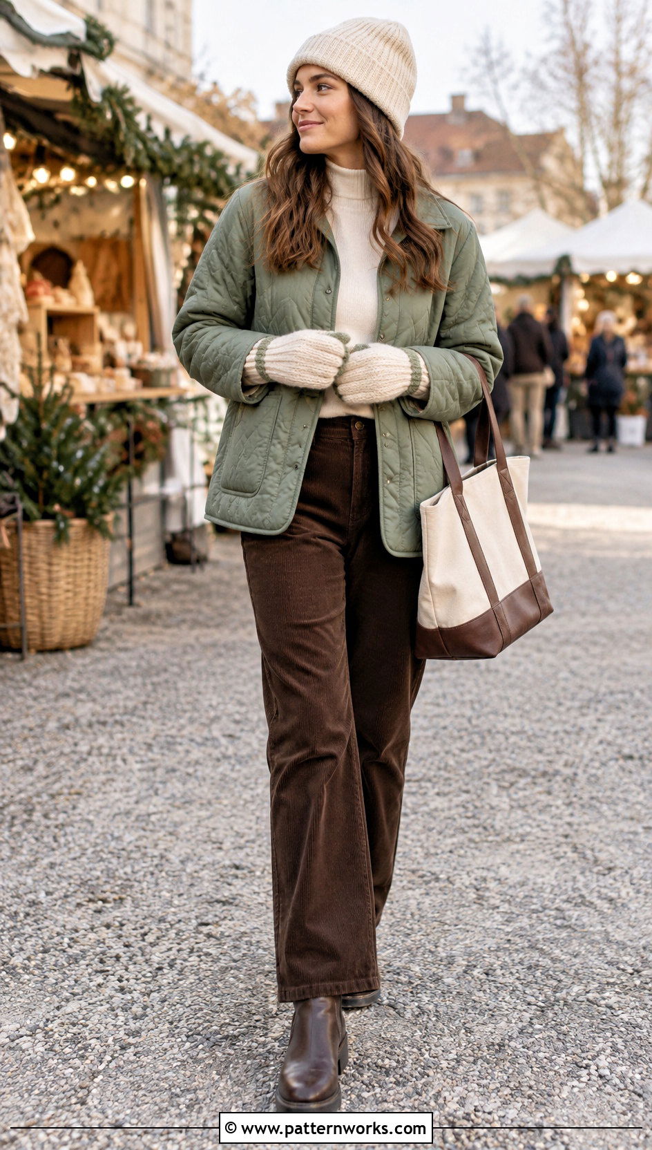 Crochet Ribbed Mittens With Quilted Jacket - 18 Crochet Ribbed Mittens outfit ideas