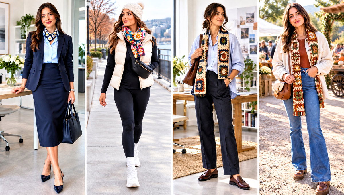 24 Crochet Scarf Squares Outfit Ideas for Cozy Layers