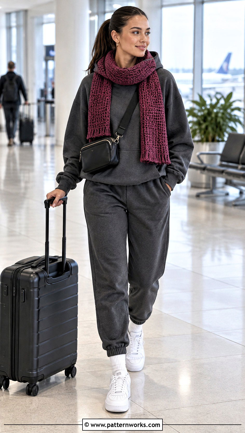 Crochet Scarf With Hoodie And Joggers - 30 easy crochet scarves outfit ideas