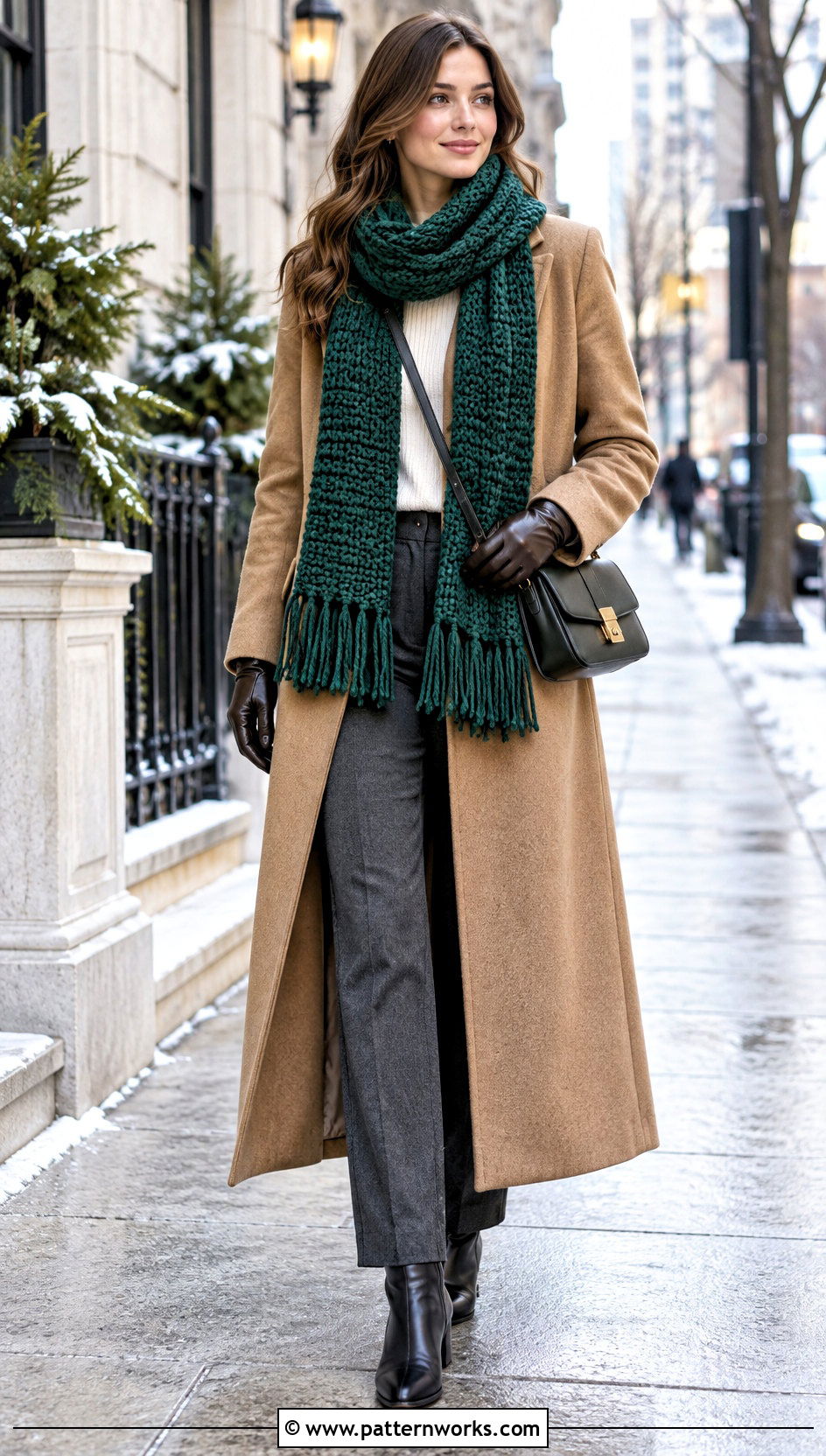 Crochet Scarf With Long Wool Coat - 18 Elegant Crochet Scarf outfit ideas