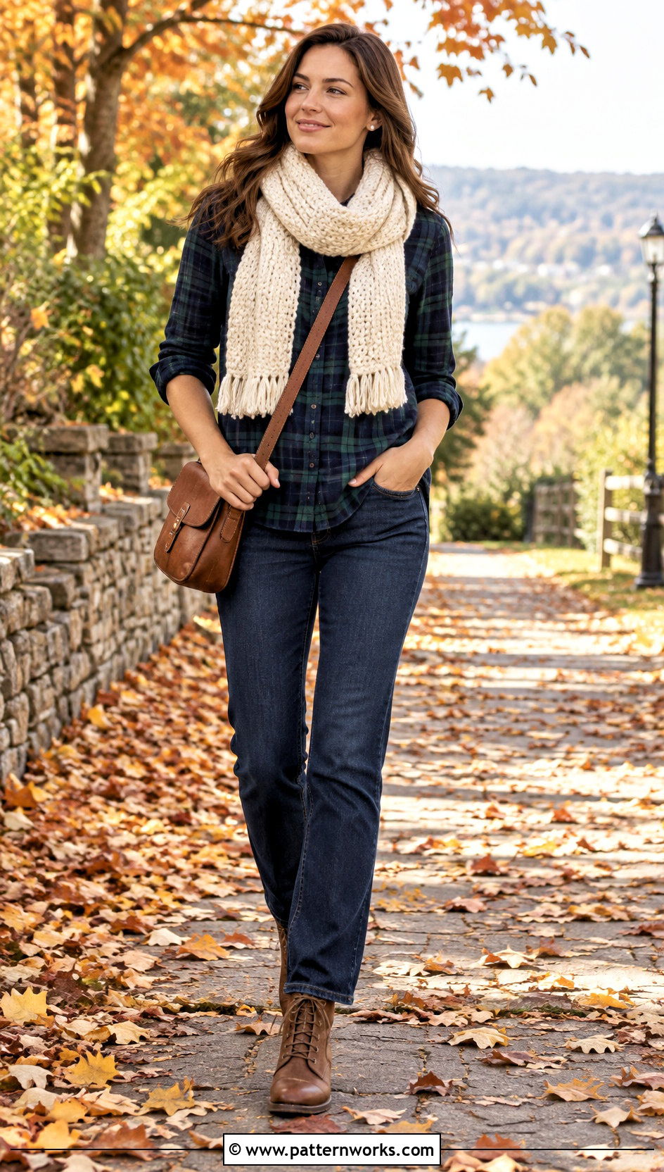 Crochet Scarf With Plaid Shirt And Jeans - 30 easy crochet scarves outfit ideas