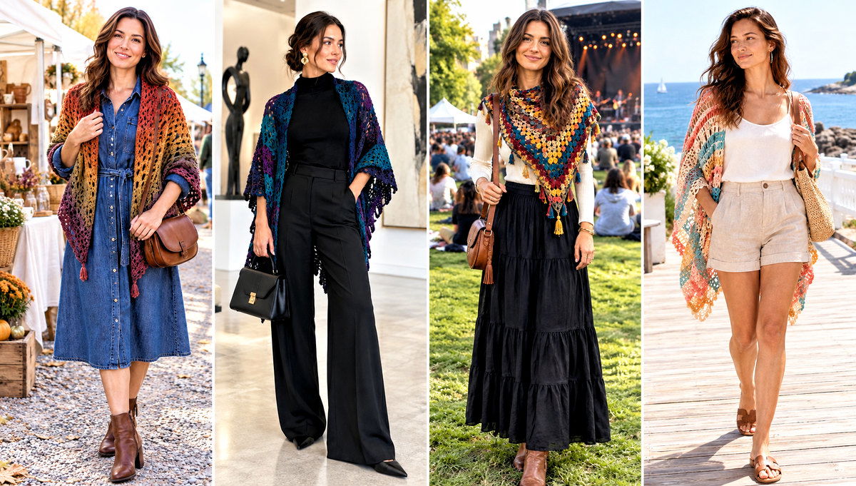 18 Crochet Shawl Mandala Yarn Outfit Ideas in Rich Colors