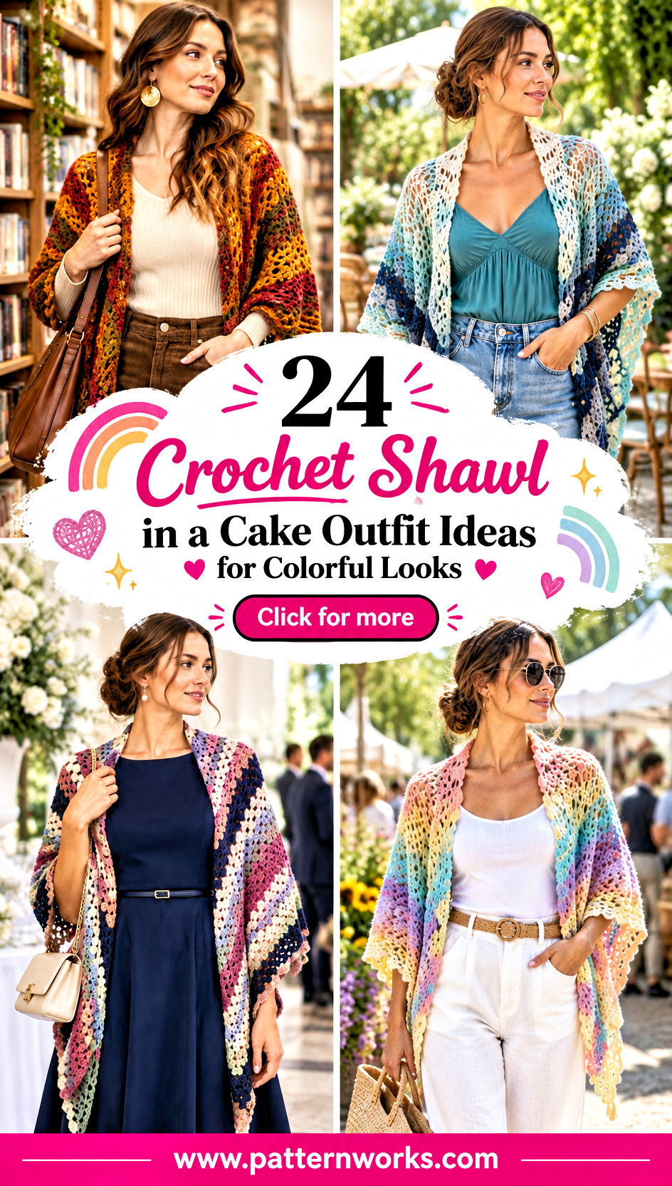 24 Crochet Shawl in a Cake Outfit Ideas for Colorful Looks - 24 Crochet Shawl in a Cake Outfit Ideas for Colorful Looks
