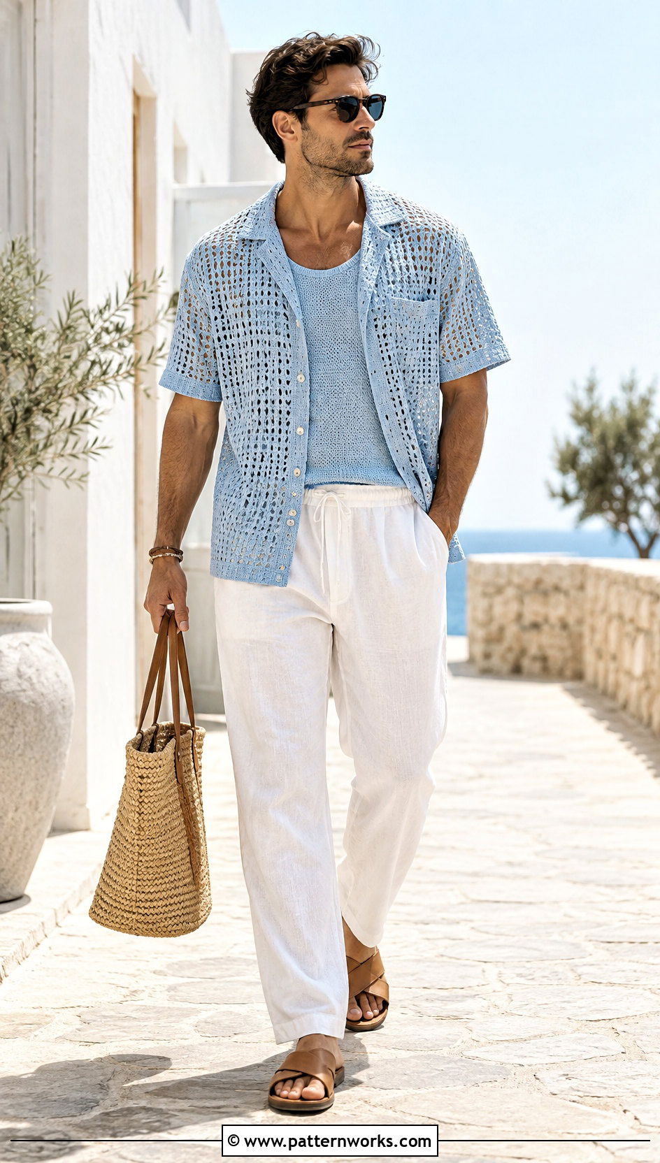 Crochet Shirt Outfit With Linen Drawstring Pants - 30 crochet unisex shirt outfit ideas