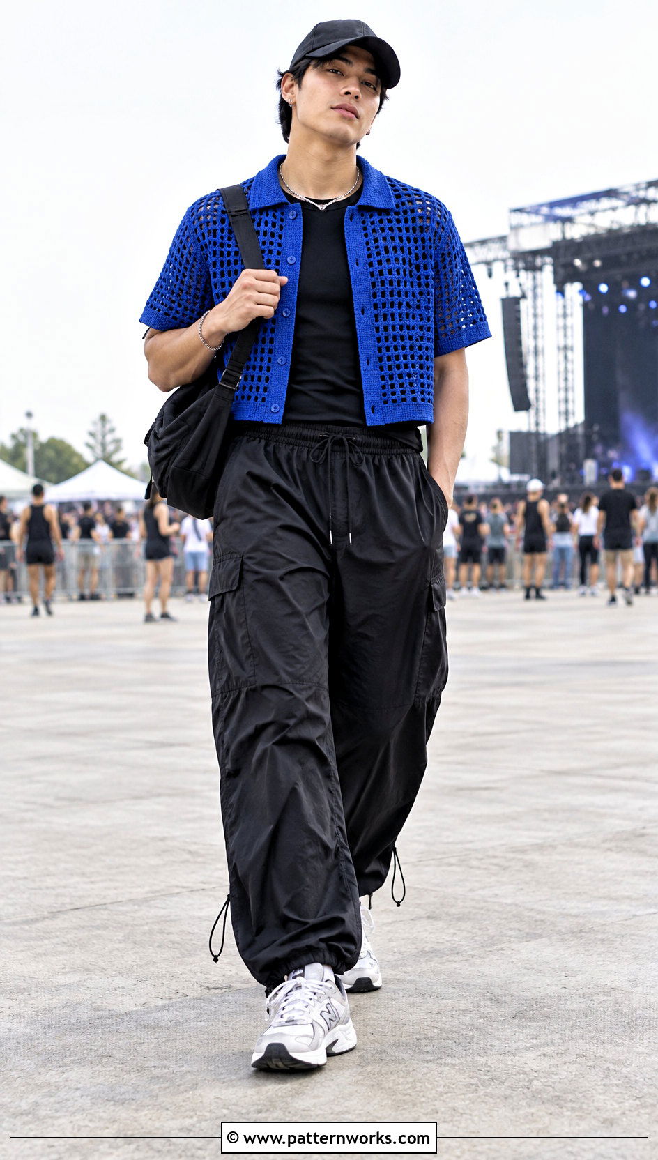 Crochet Shirt Outfit With Parachute Pants - 30 crochet unisex shirt outfit ideas