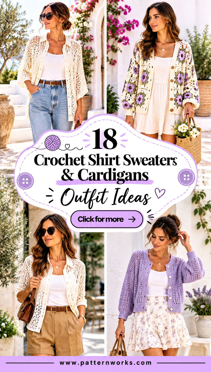 18 Crochet Shirt Sweaters and Cardigans Outfit Ideas - 18 Crochet Shirt Sweaters & Cardigans Outfit Ideas